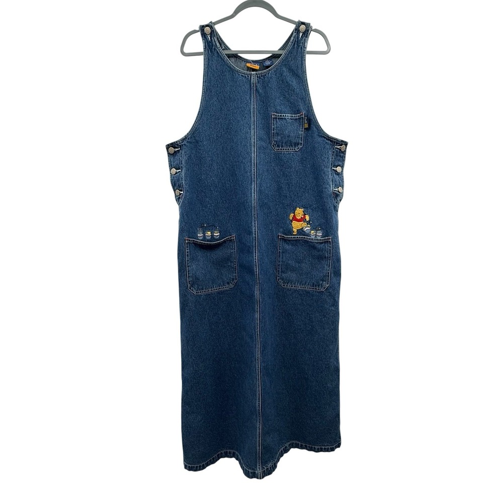 Vintage 90s Disney Winnie the Pooh Denim Overall Dress Size 16W embroidered